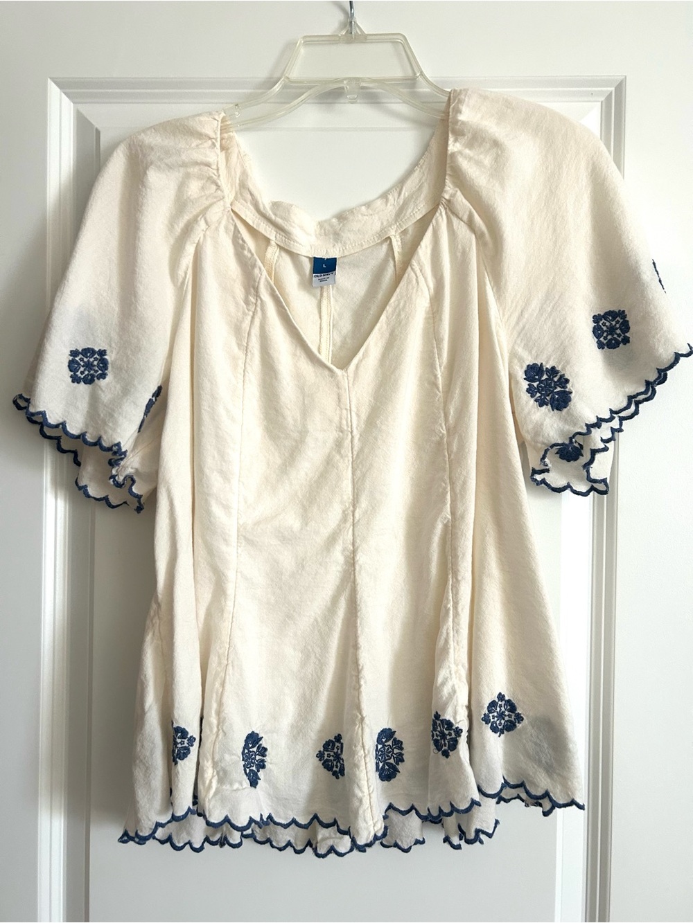 Women's Cream Embroidered Peasant Top